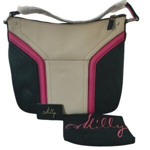 New with tags Milly Leather Black beige Bright Pink Hobo NWT